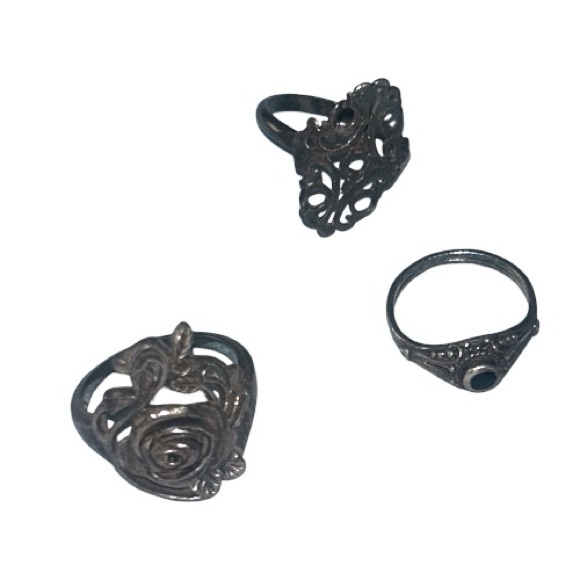 Vintage Ring Bundle Sterling Silver Garnet Marcasite Onyx - Picture 2 of 6